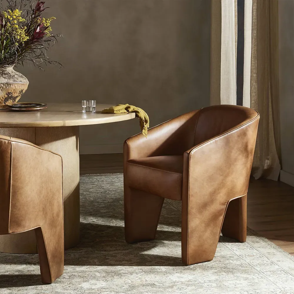 Fara Dining Arm Chair - Brown, Top Grain Leather