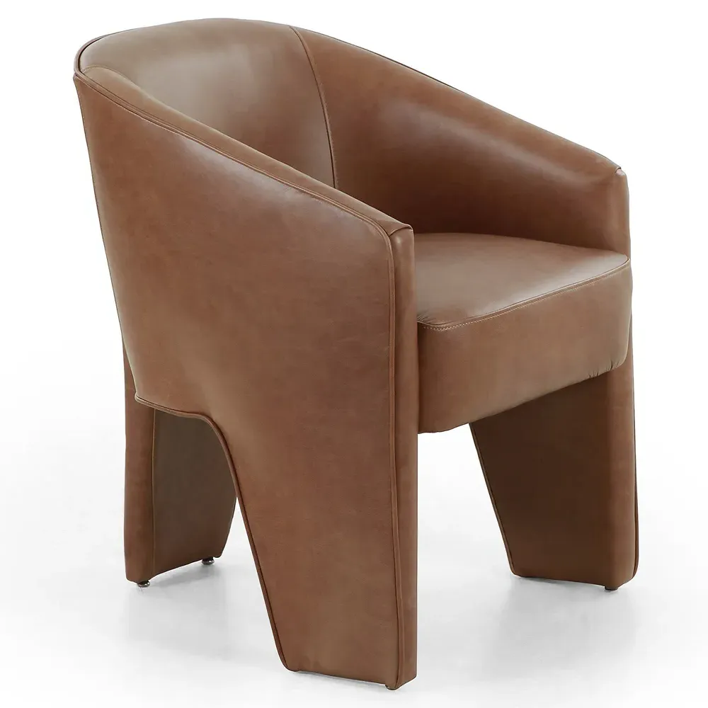 Fara Dining Arm Chair - Brown, Top Grain Leather
