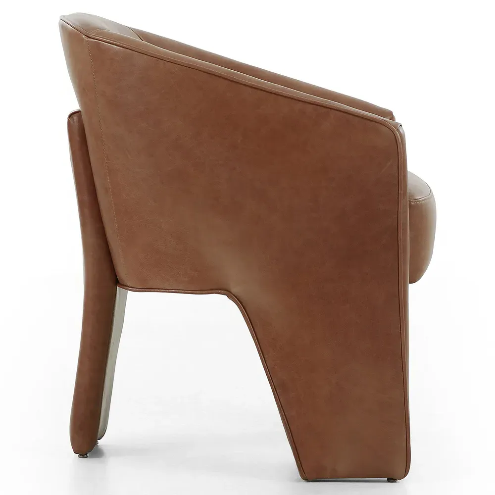 Fara Dining Arm Chair - Brown, Top Grain Leather