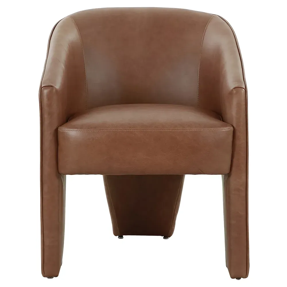 Fara Dining Arm Chair - Brown, Top Grain Leather