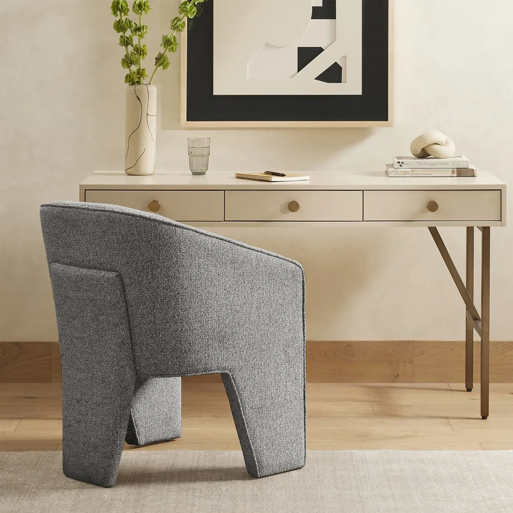 Fara Dining Arm Chair - Grey, Performance Fabric
