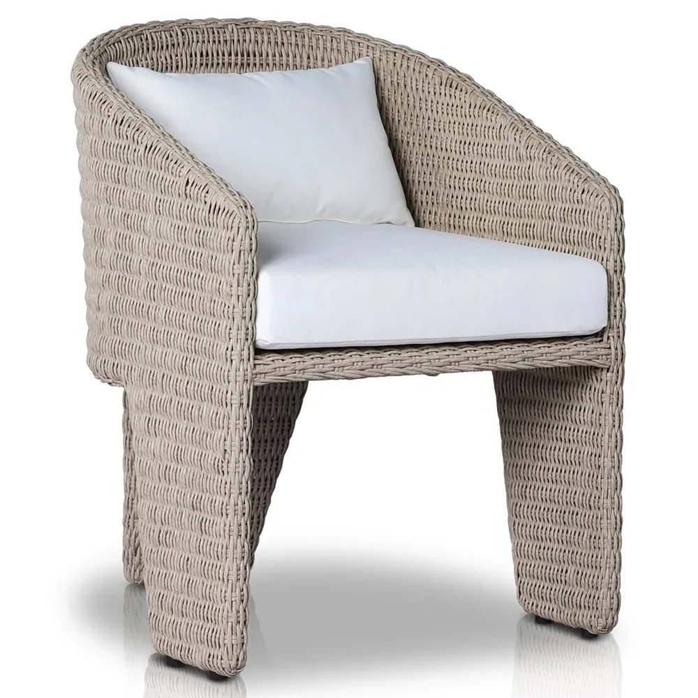 Fara Outdoor Dining Arm Chair - White, Wicker
