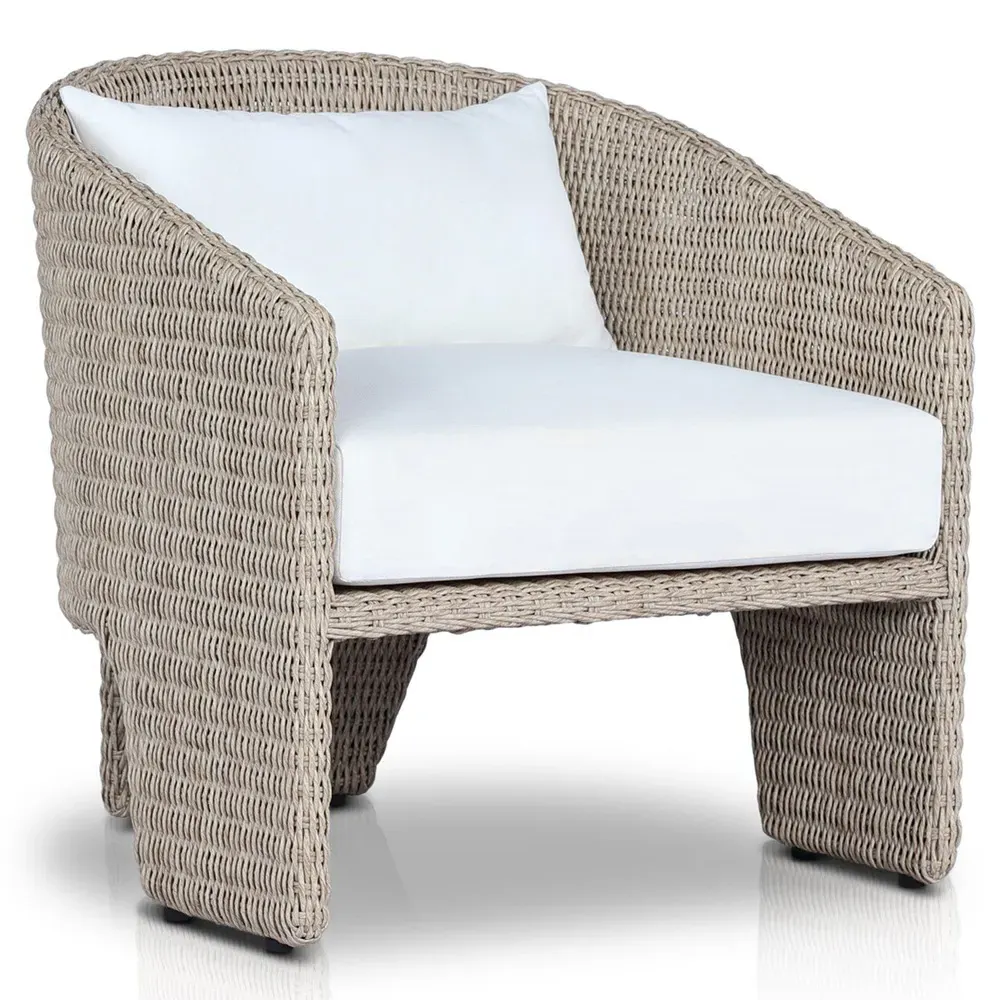 Fara Outdoor Lounge Arm Chair - White, Wicker