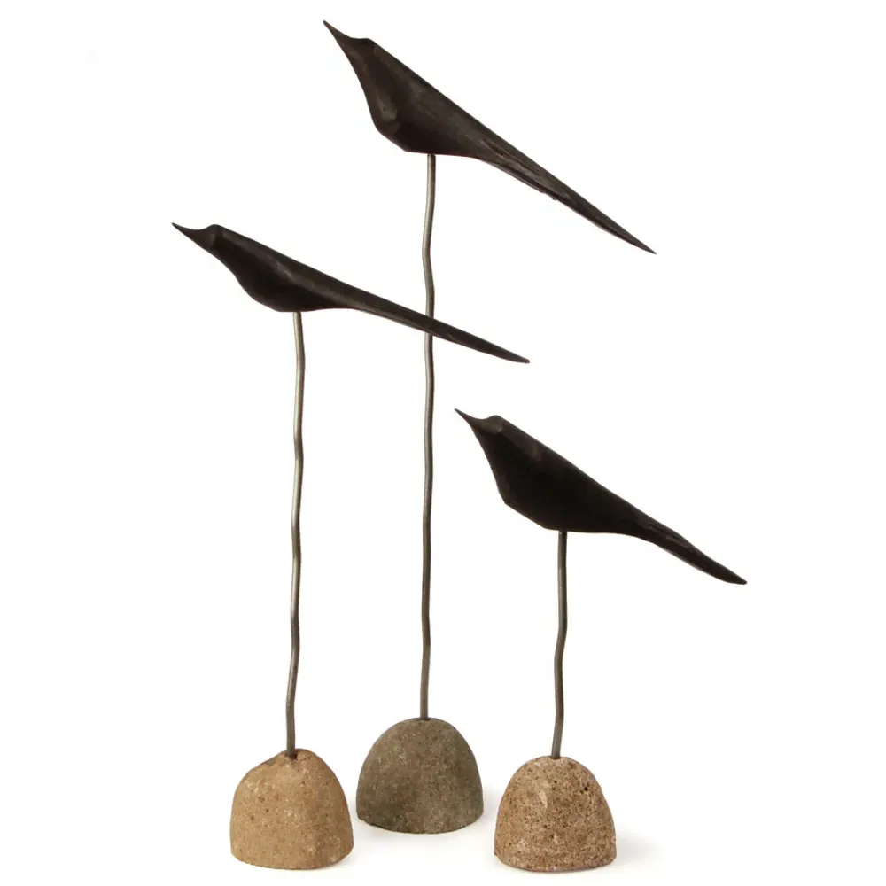 Farah Stone Flock Wall Art Set of 3 - Black, Metal image