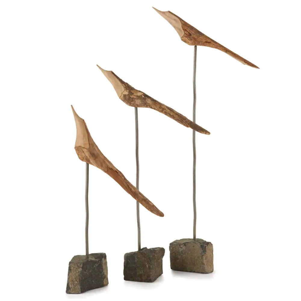 Farah Stone Flock Wall Art Set of 3 - Brown, Wood