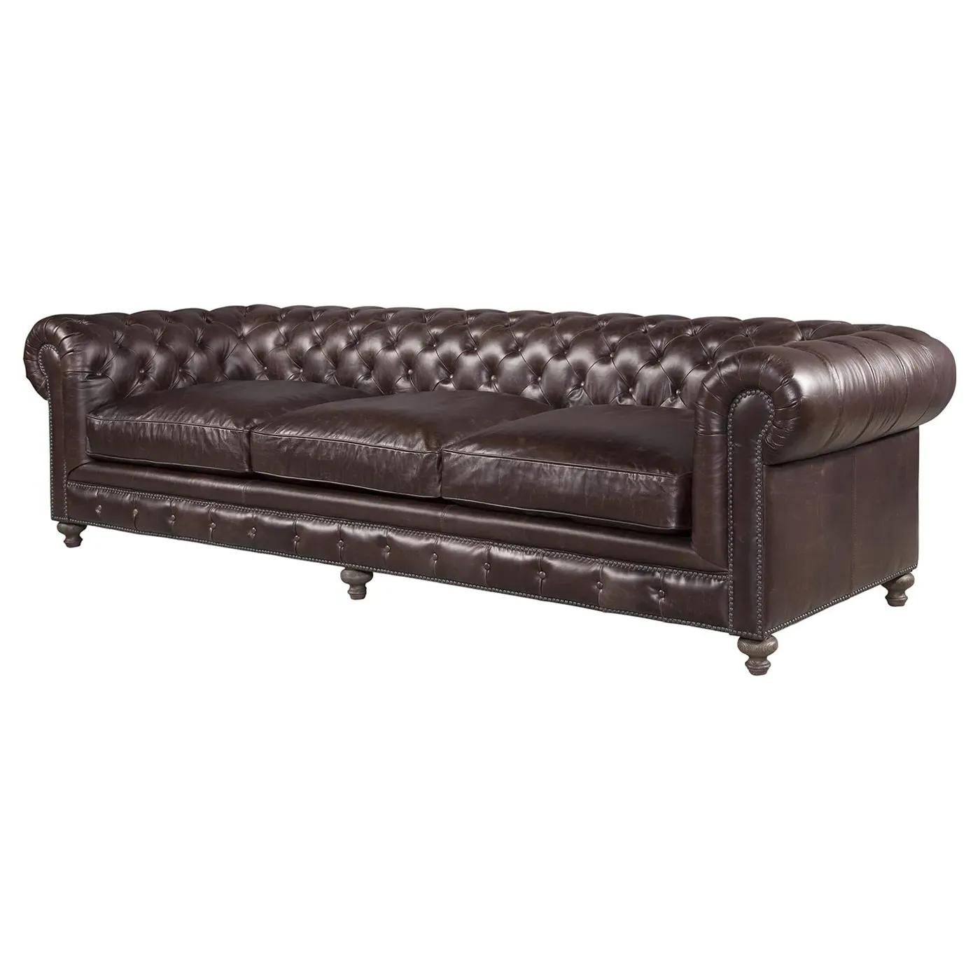 Farrah Chesterfield Sofa - Dark Brown, Leather