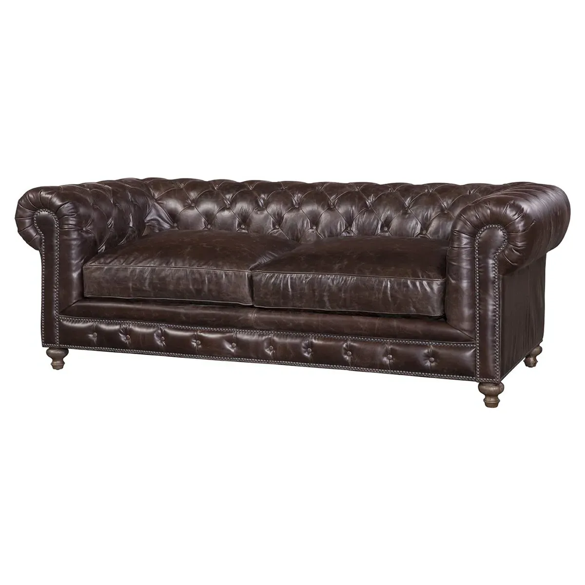 Farrah Chesterfield Sofa - Dark Brown, Leather image