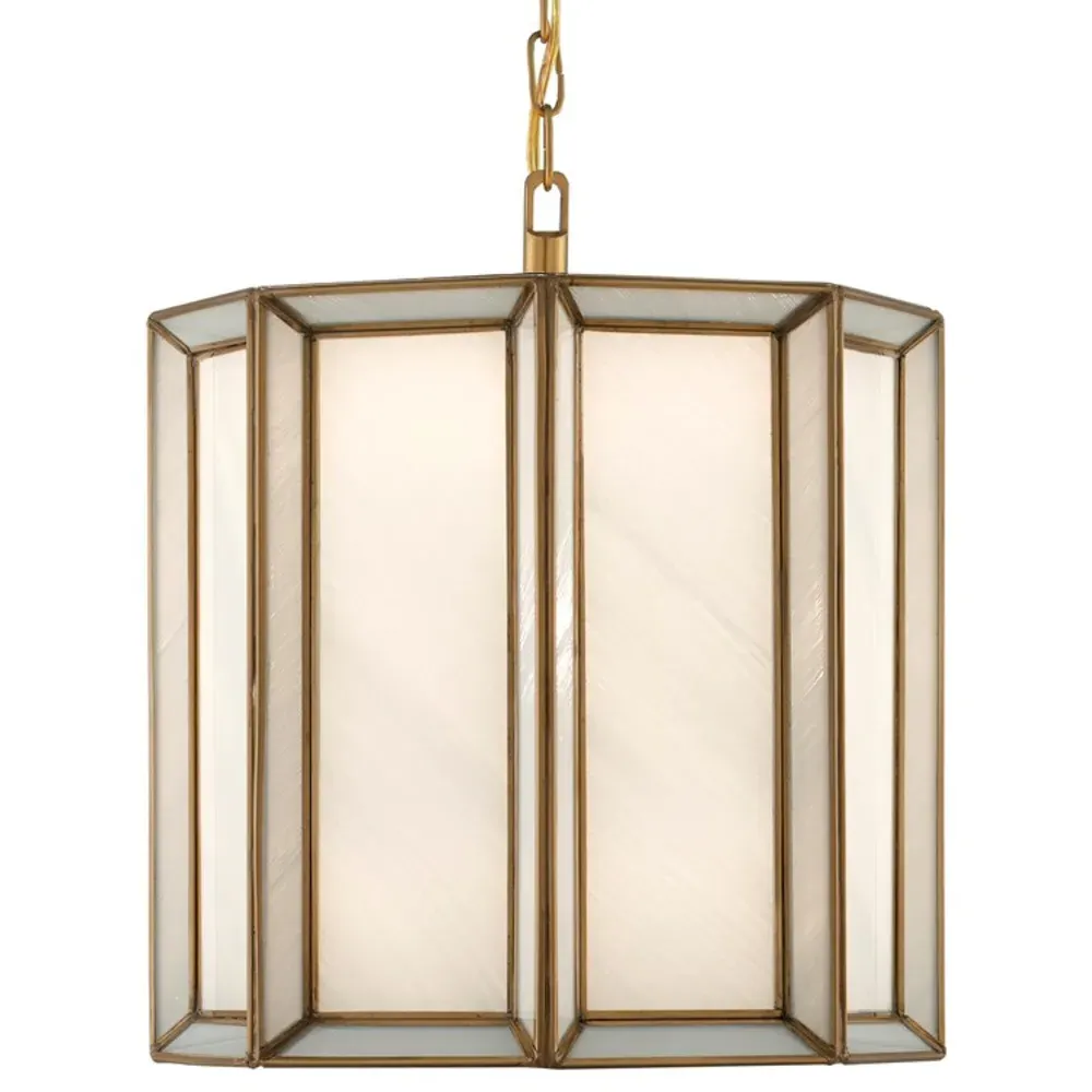 Farrah Pendant Light - White Glass, Antique Brass