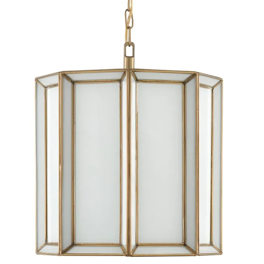 Farrah Pendant Light - White Glass, Antique Brass