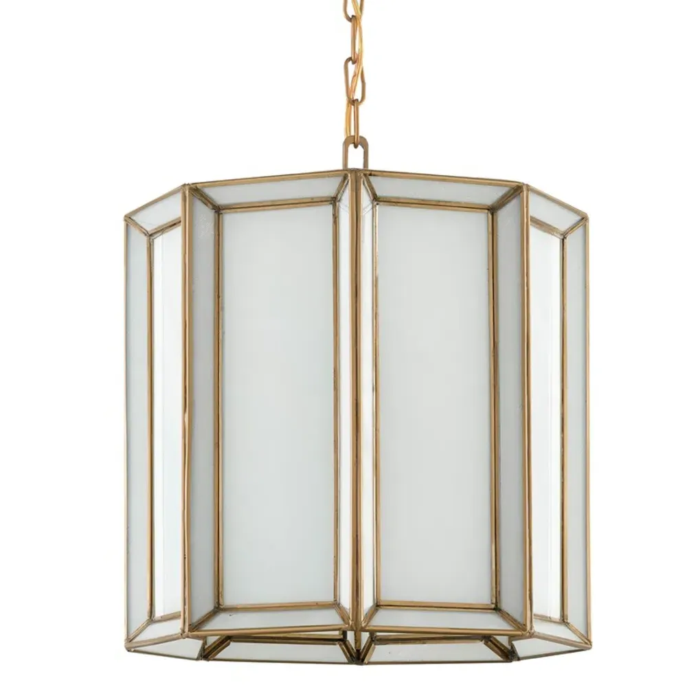 Farrah Pendant Light - White Glass, Antique Brass