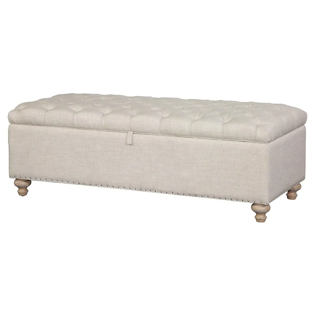 Farrah Storage Bench with Nailhead Trim - Cream, Linen image