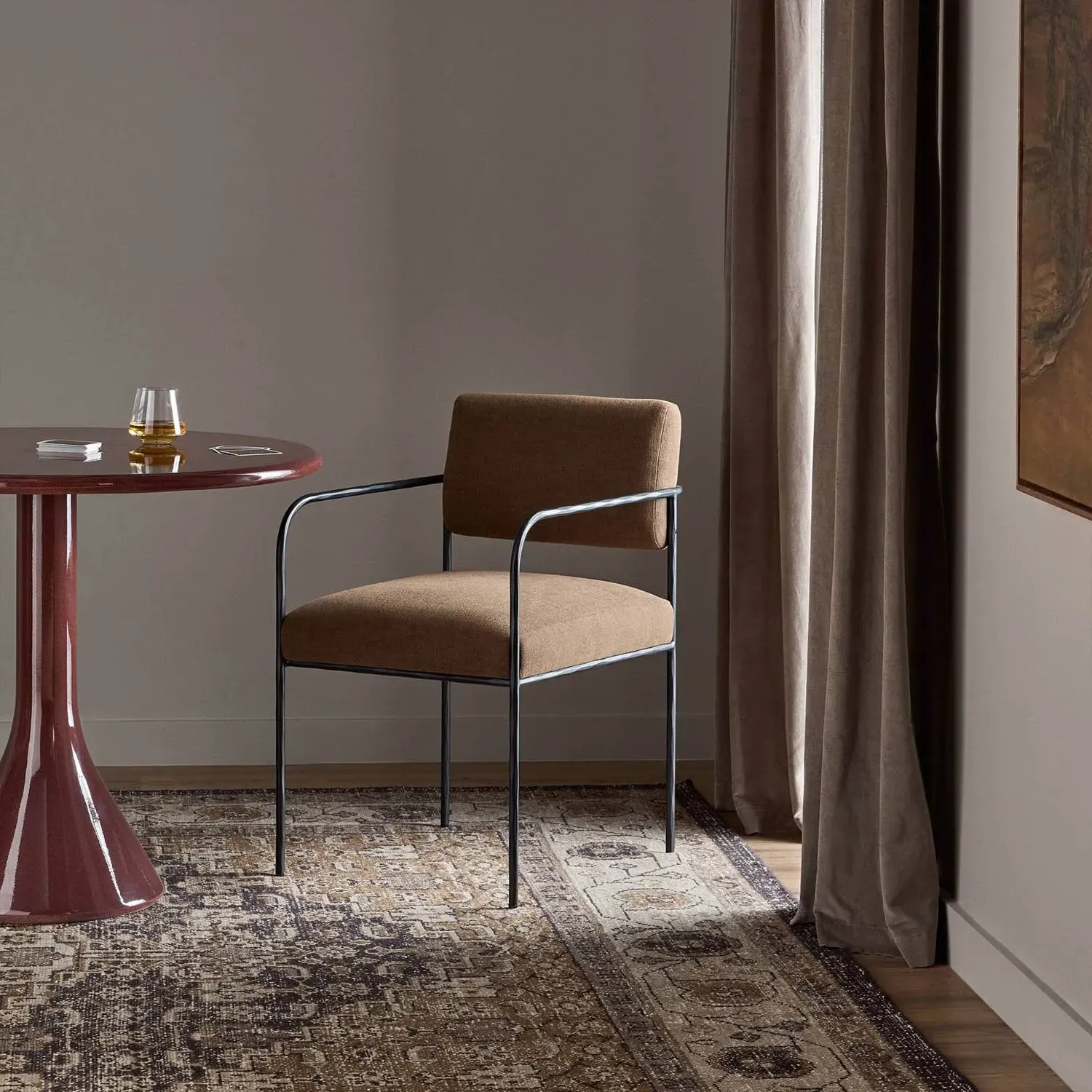 Faryn Dining Arm Chair - Brown, Iron