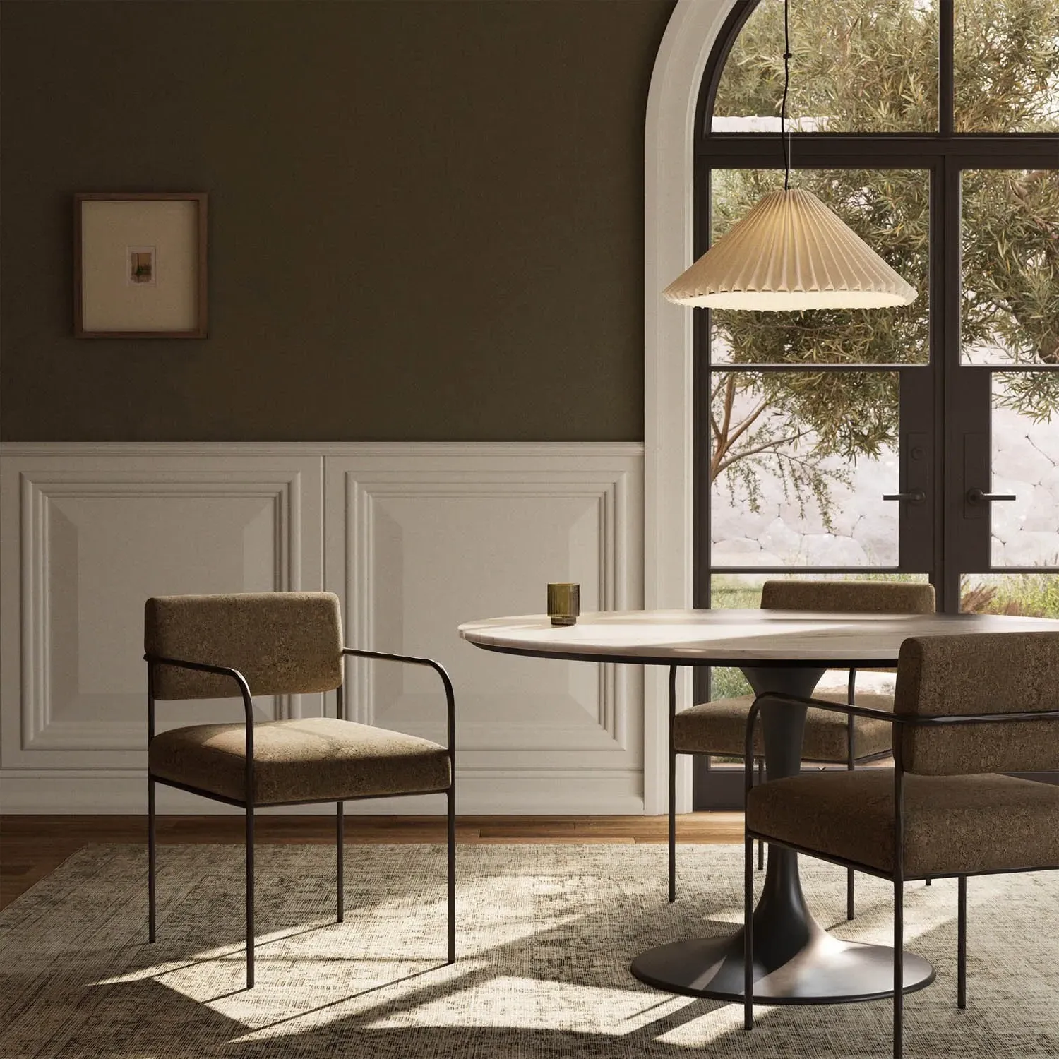 Faryn Dining Arm Chair - Brown Printed, Iron