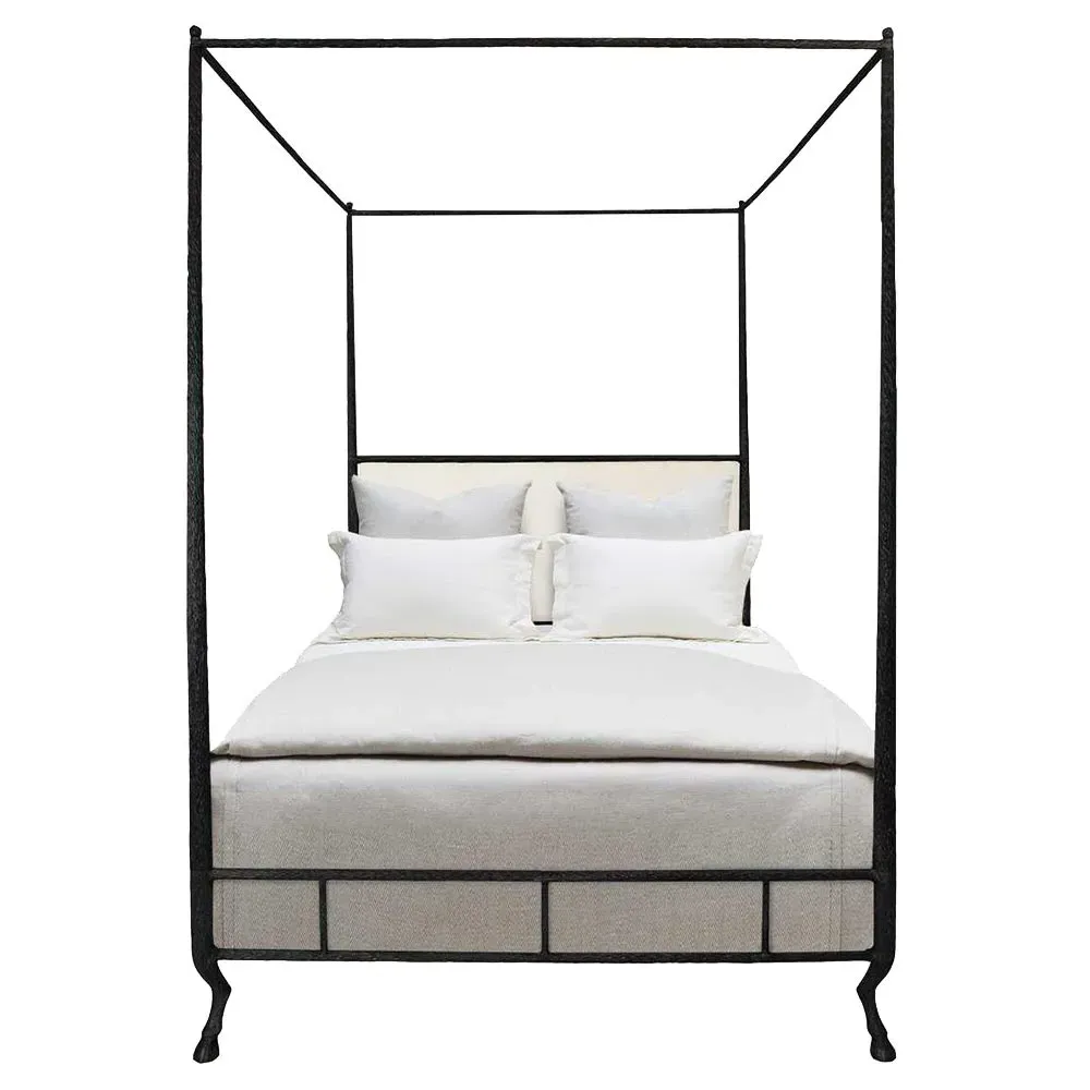 Faun Cal King Size Canopy Bed - White, Leather