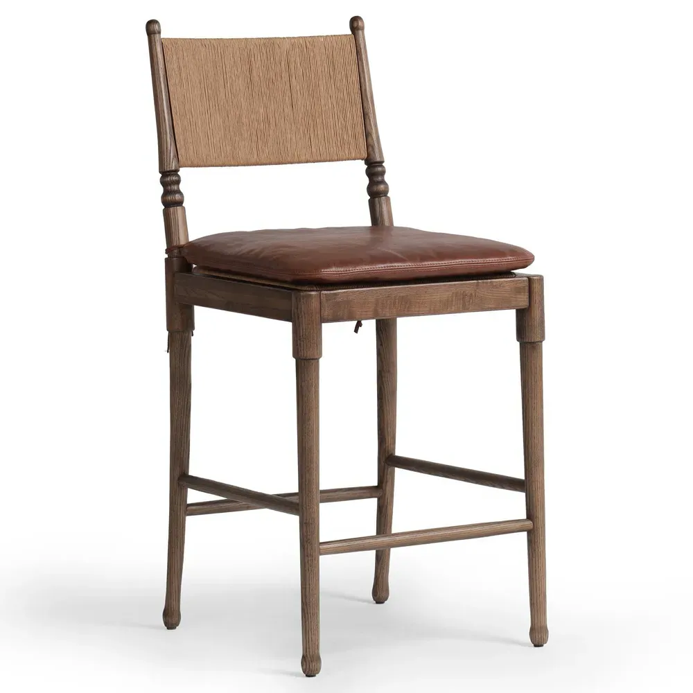 Fayth Counter Stool - Dulane Mahogany, Leather