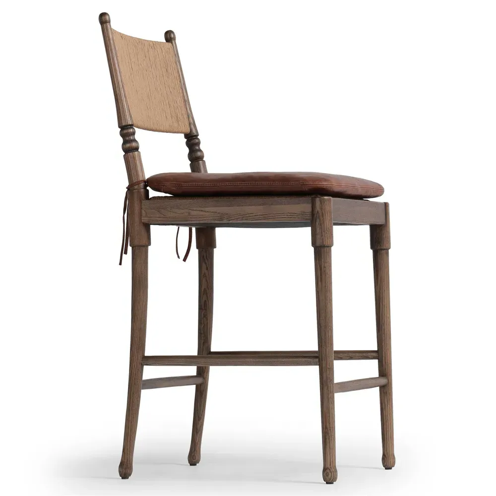 Fayth Counter Stool - Dulane Mahogany, Leather