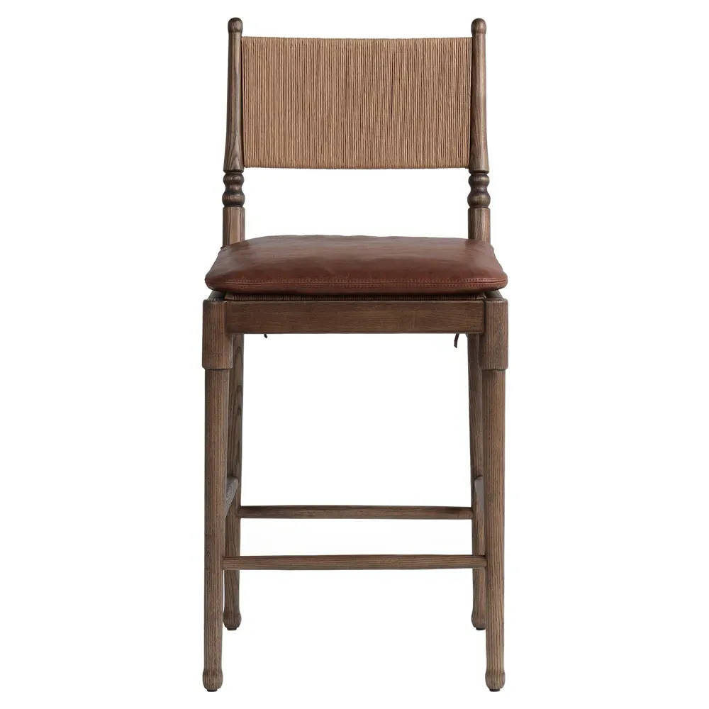 Fayth Counter Stool - Dulane Mahogany, Leather