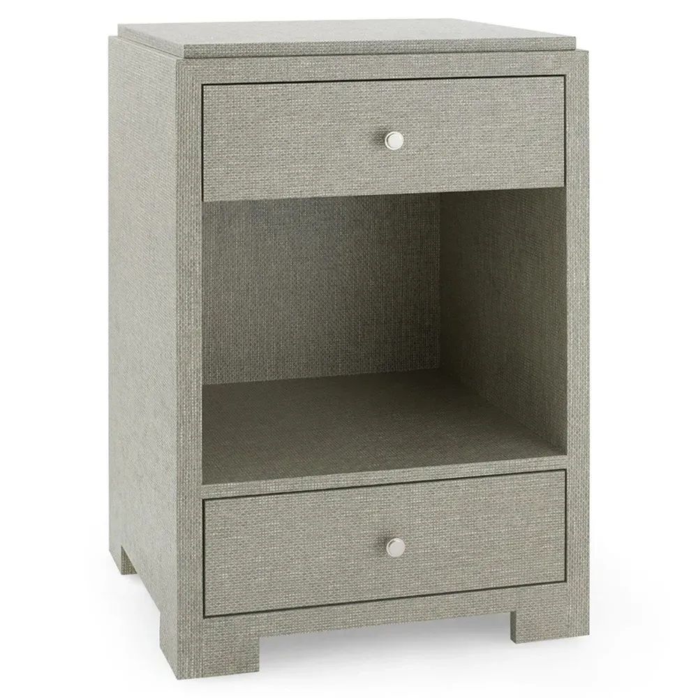 Fedor 2 Drawer Nightstand with Silver Pulls - Grey, Grasscloth