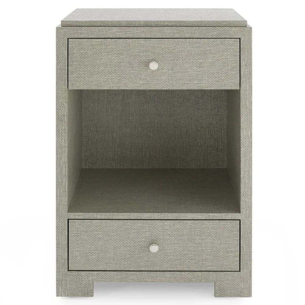 Fedor 2 Drawer Nightstand with Silver Pulls - Grey, Grasscloth image