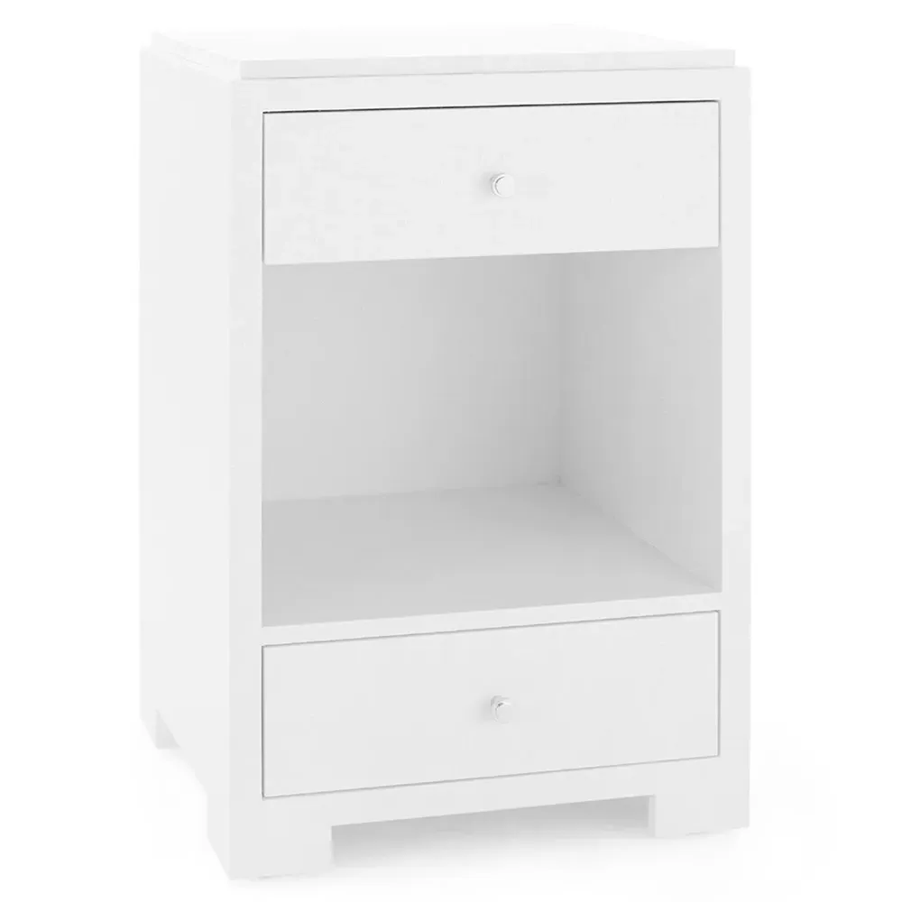 Fedor 2 Drawer Nightstand with Silver Pulls - White, Grasscloth