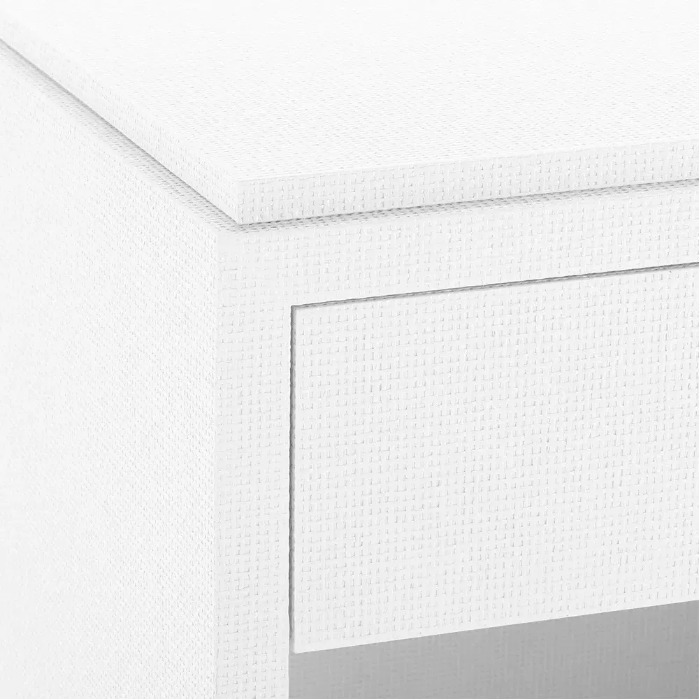 Fedor 2 Drawer Nightstand with Silver Pulls - White, Grasscloth