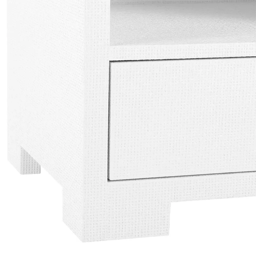 Fedor 2 Drawer Nightstand with Silver Pulls - White, Grasscloth