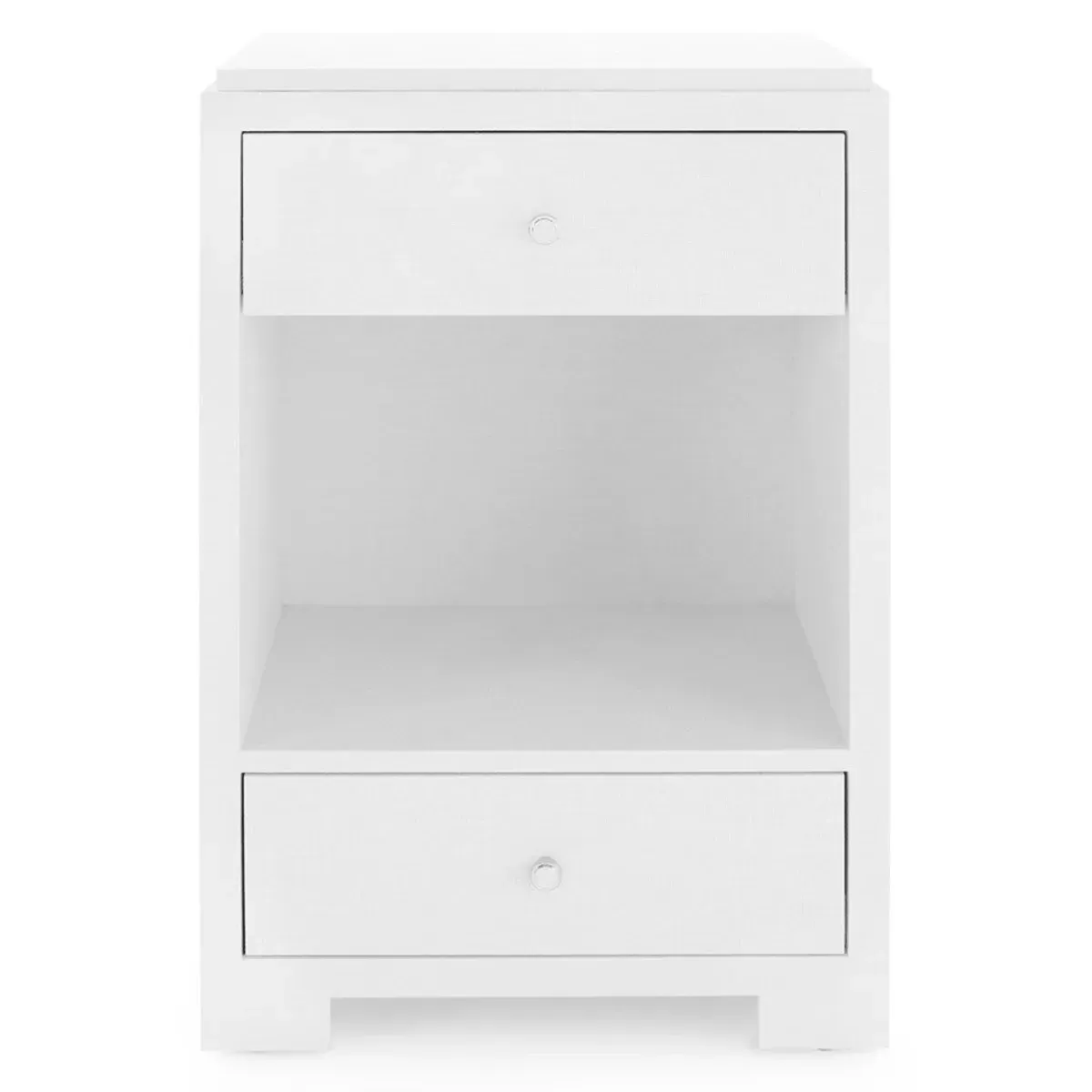 Fedor 2 Drawer Nightstand with Silver Pulls - White, Grasscloth