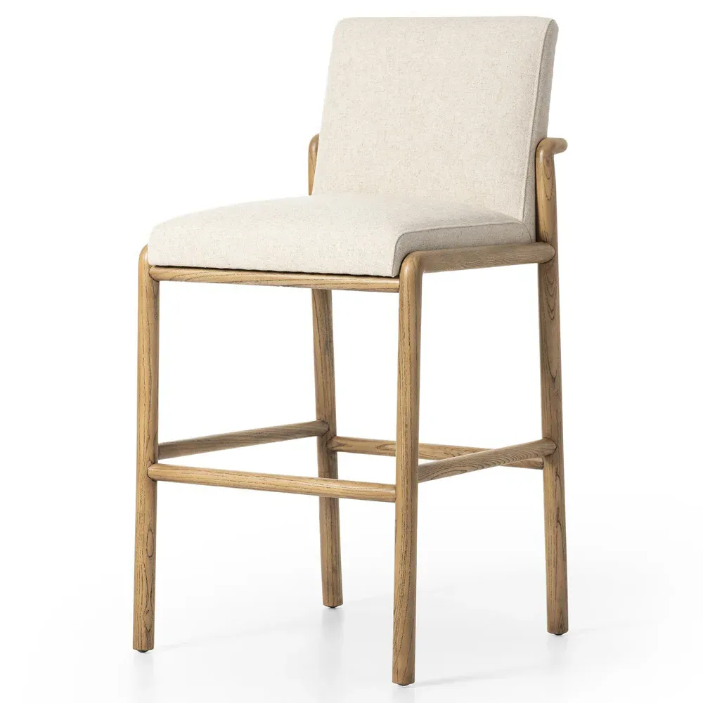 Fenrir Bar Stool - Beige, Brown Wood