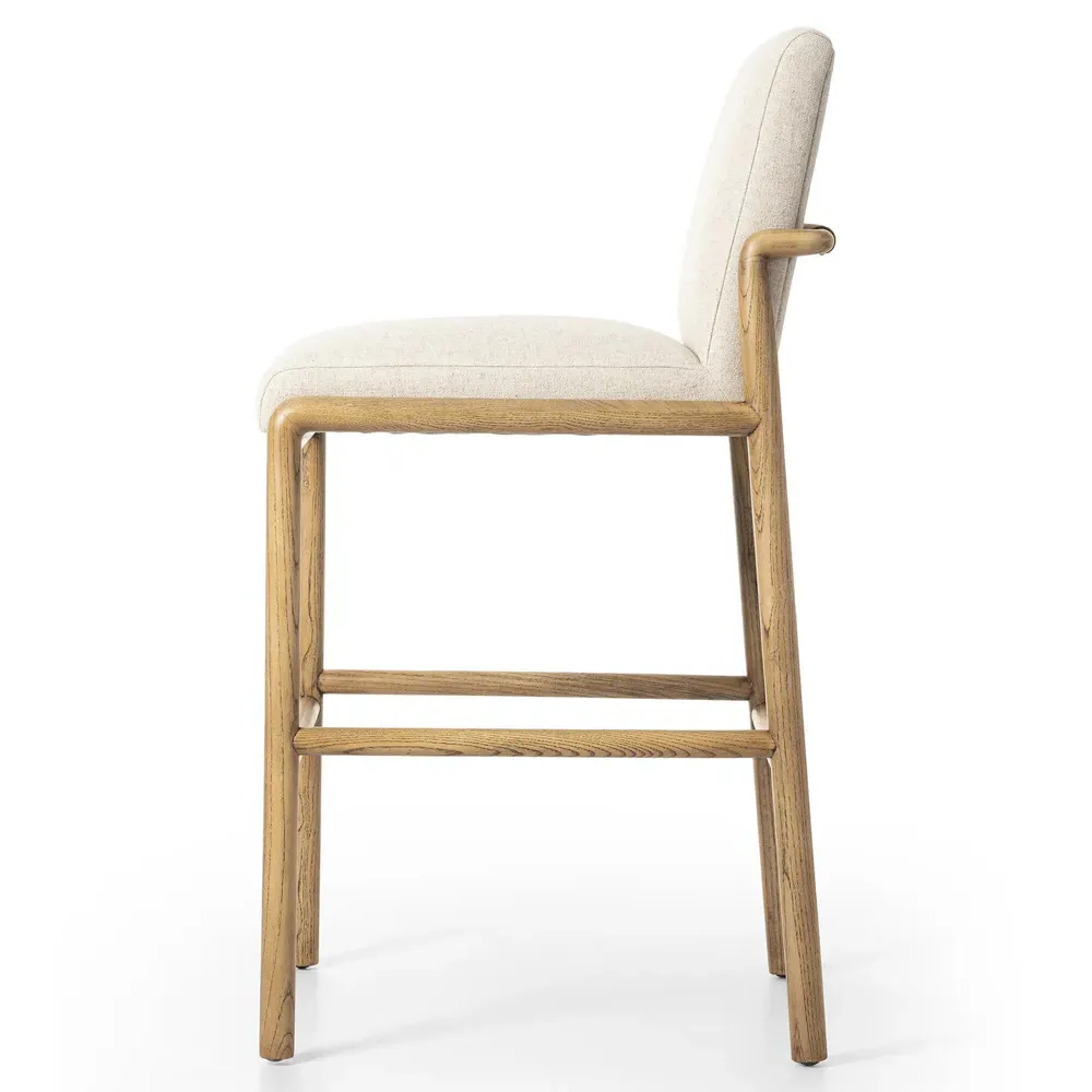 Fenrir Bar Stool - Beige, Brown Wood