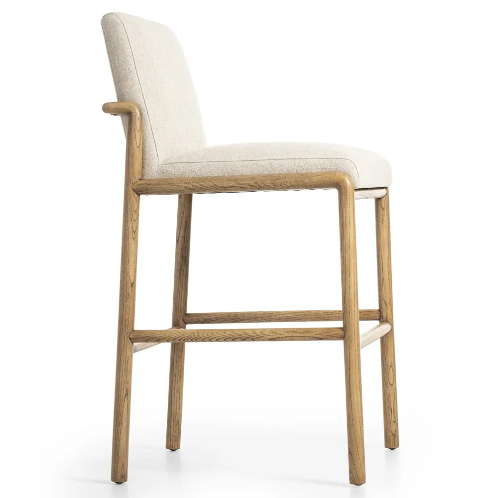 Fenrir Bar Stool - Beige, Brown Wood