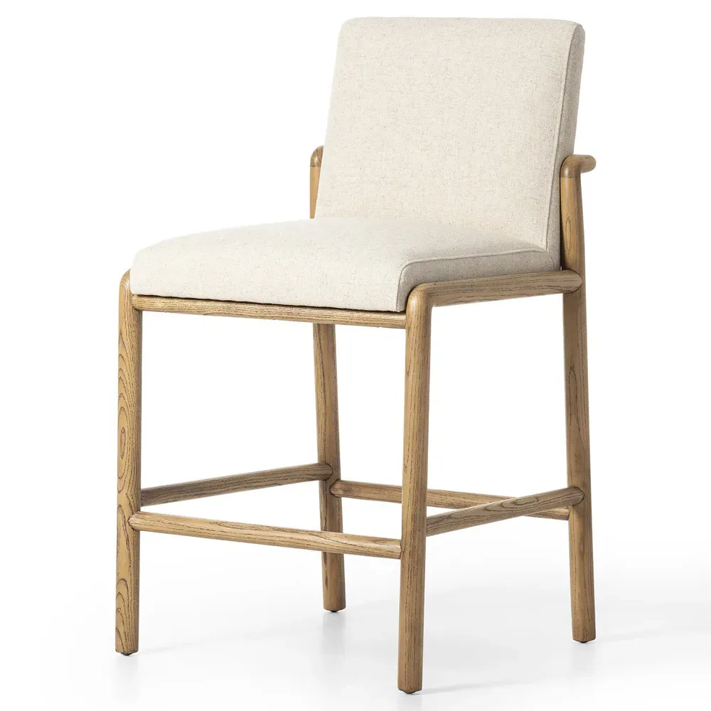 Fenrir Counter Stool - Beige, Brown Wood