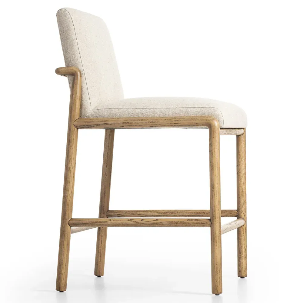 Fenrir Counter Stool - Beige, Brown Wood