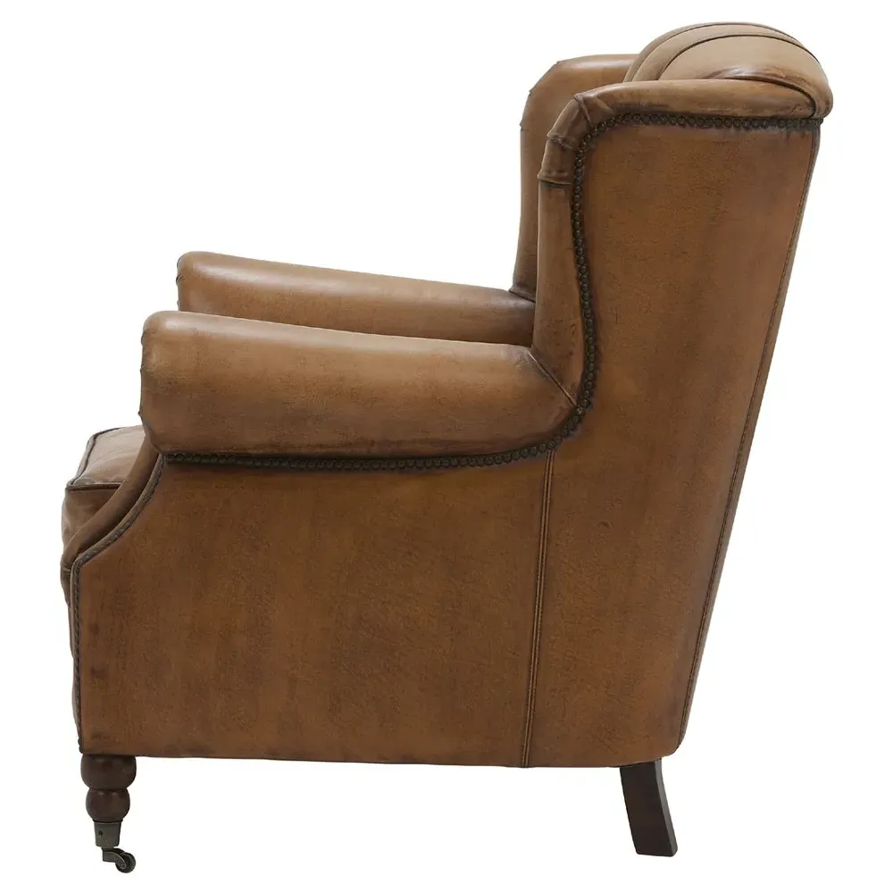 Fern Tufted Wood Chair - Brown, Leather