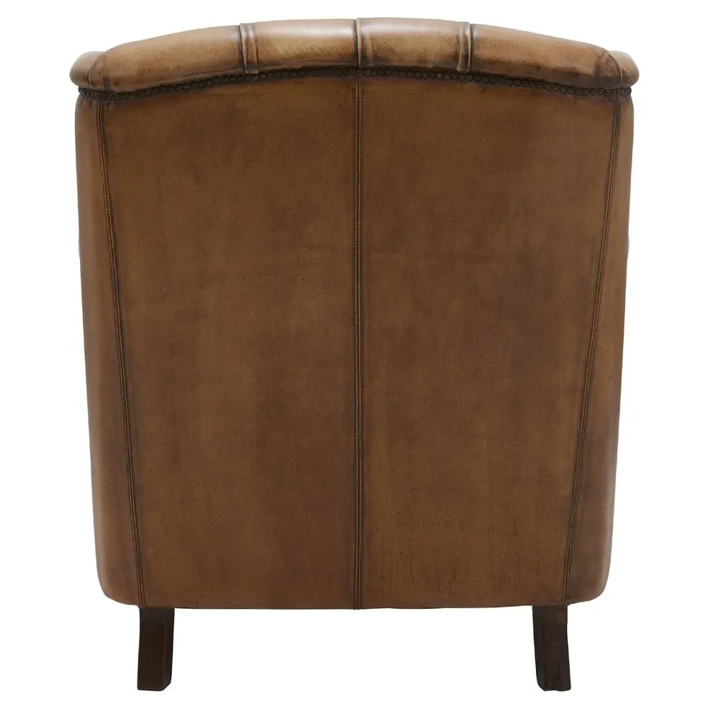 Fern Tufted Wood Chair - Brown, Leather