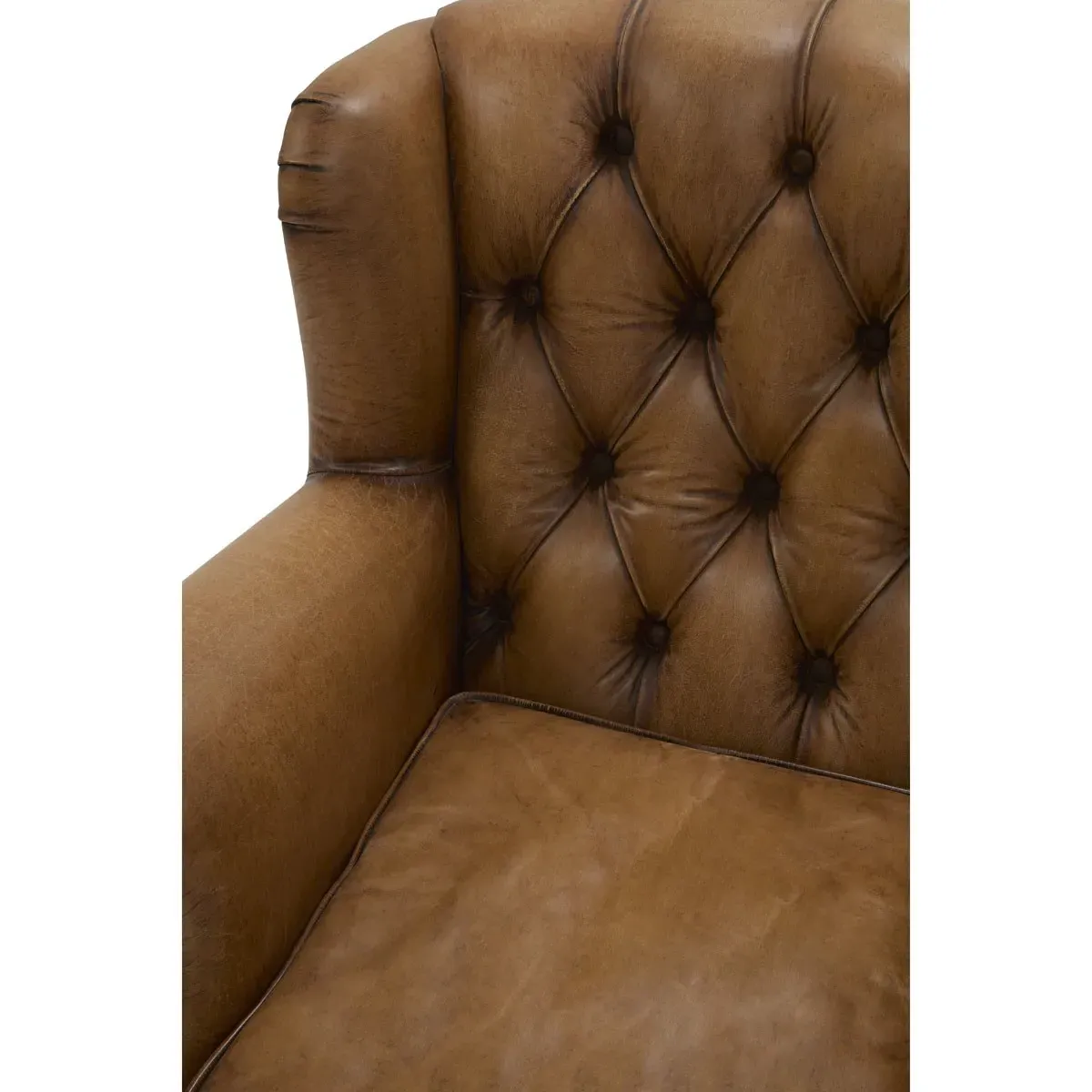 Fern Tufted Wood Chair - Brown, Leather