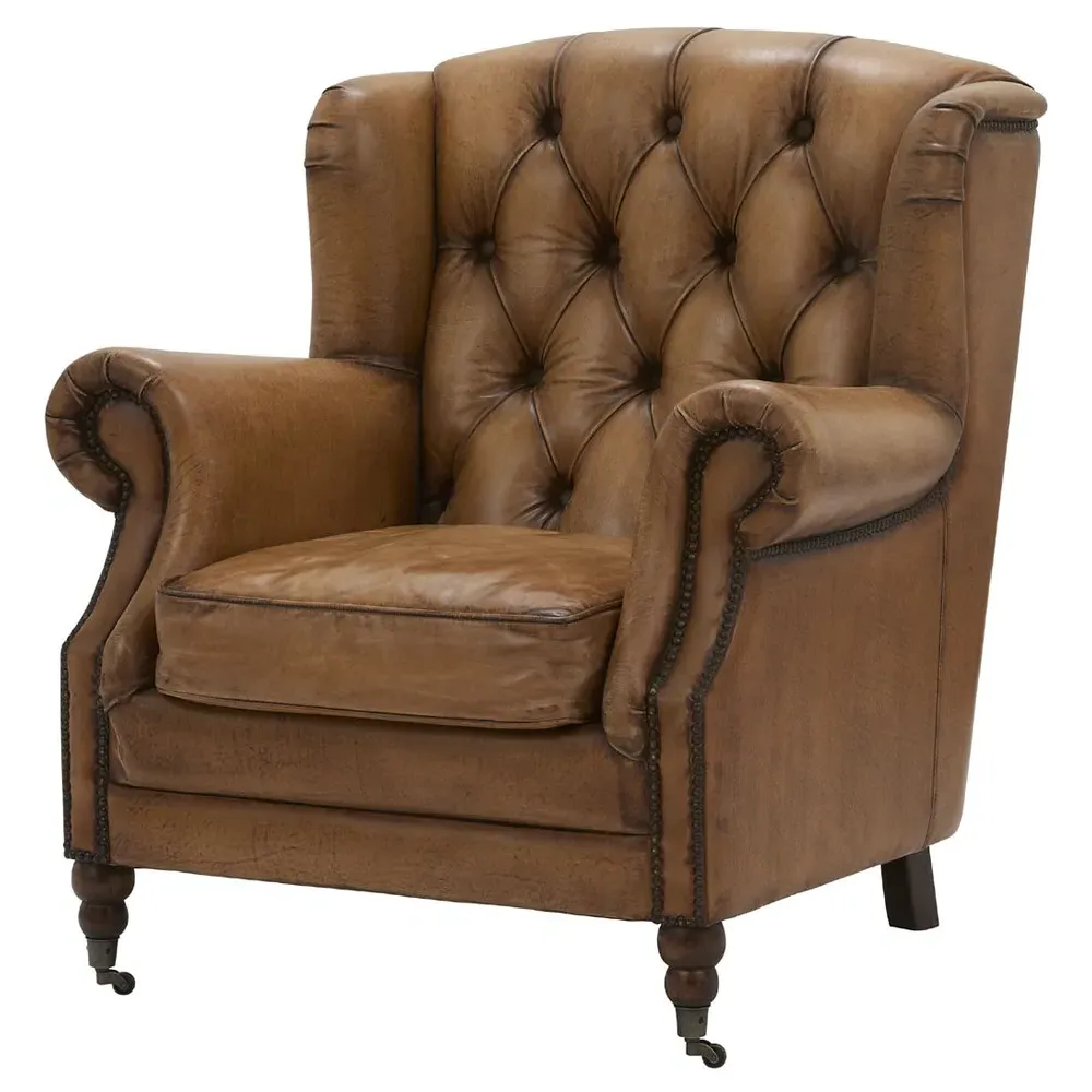 Fern Tufted Wood Chair - Brown, Leather image