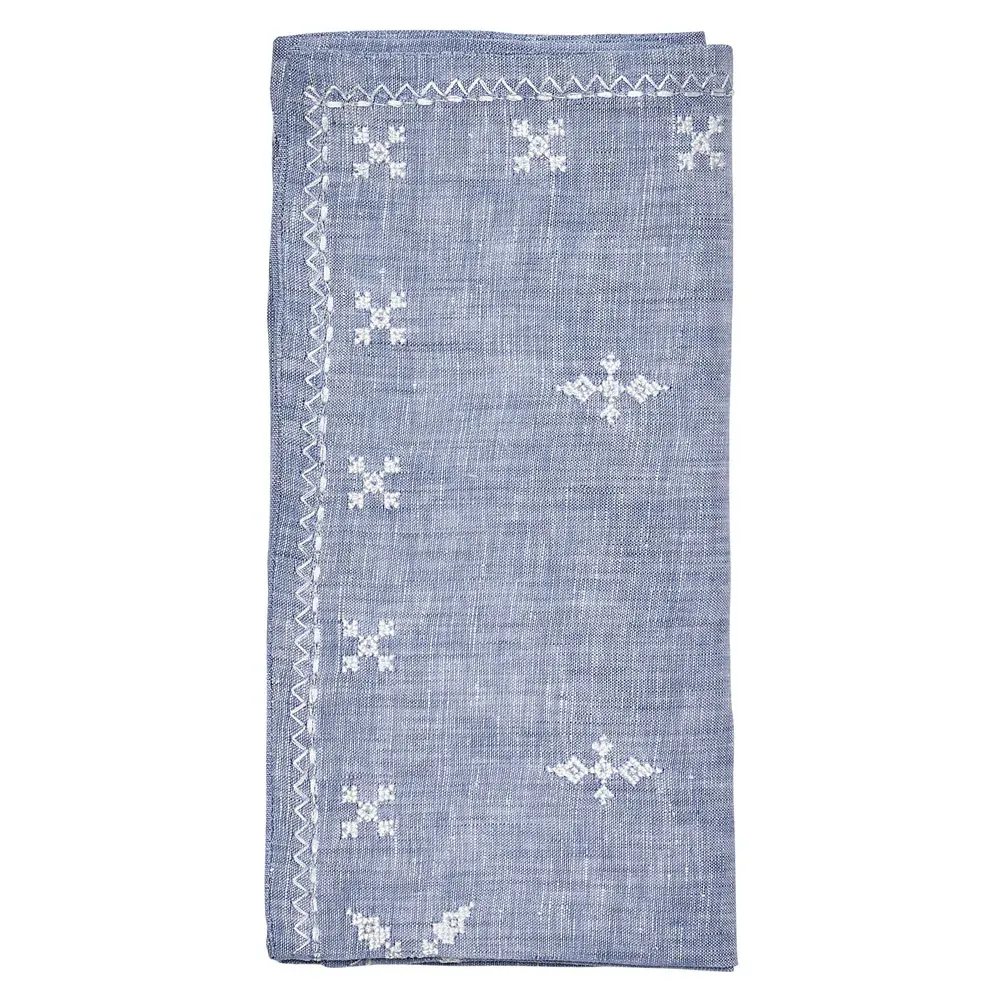 Fez Global Bazaar Linen Napkin Set of 4 - Blue, Linen