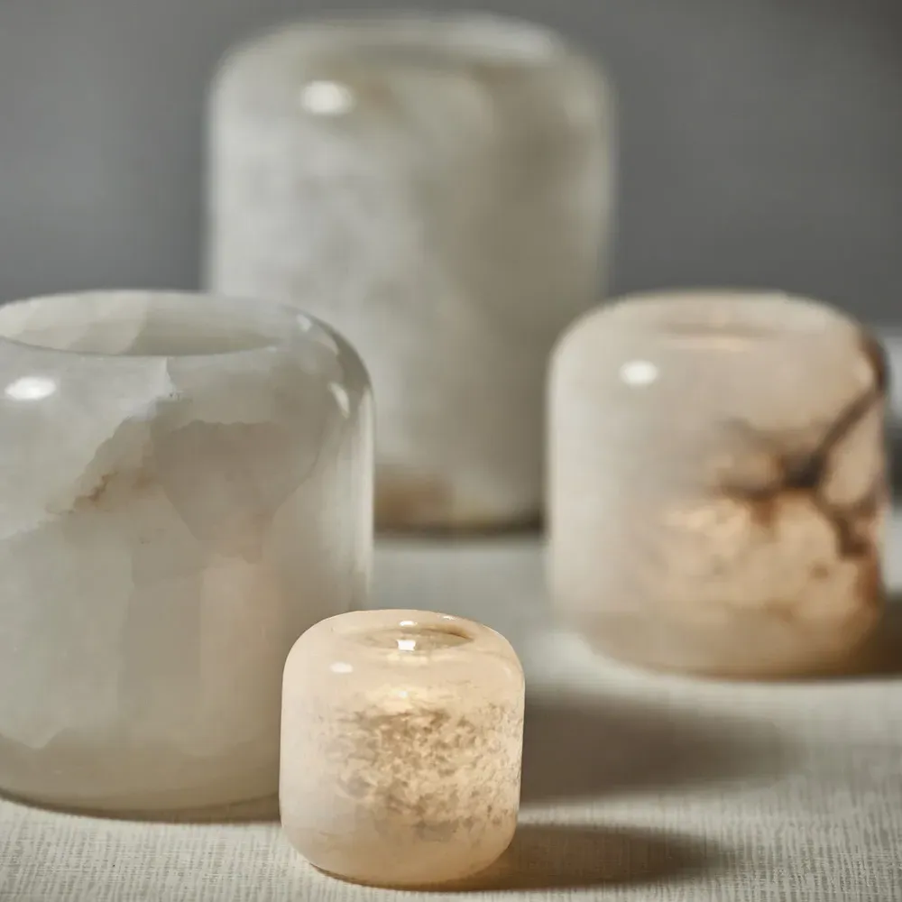 Fia Extra Large Candleholder - White, Alabaster