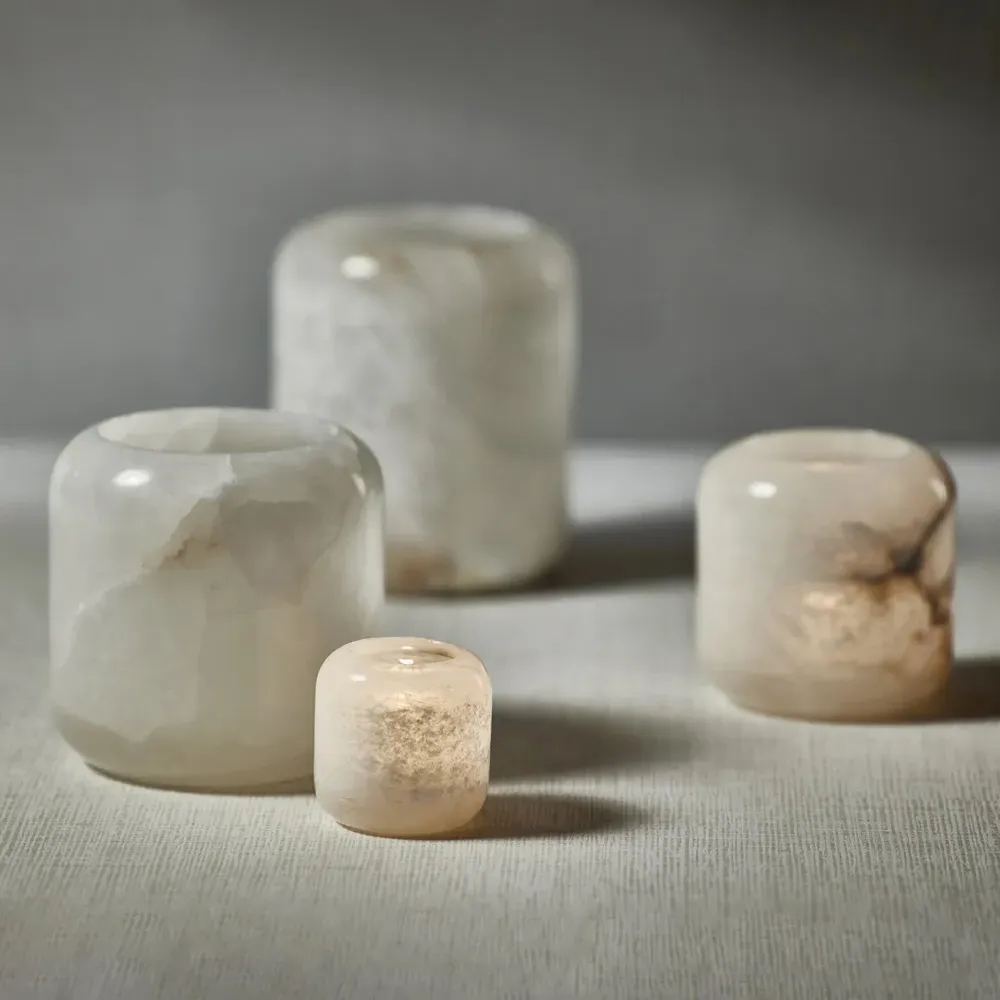 Fia Extra Large Candleholder - White, Alabaster