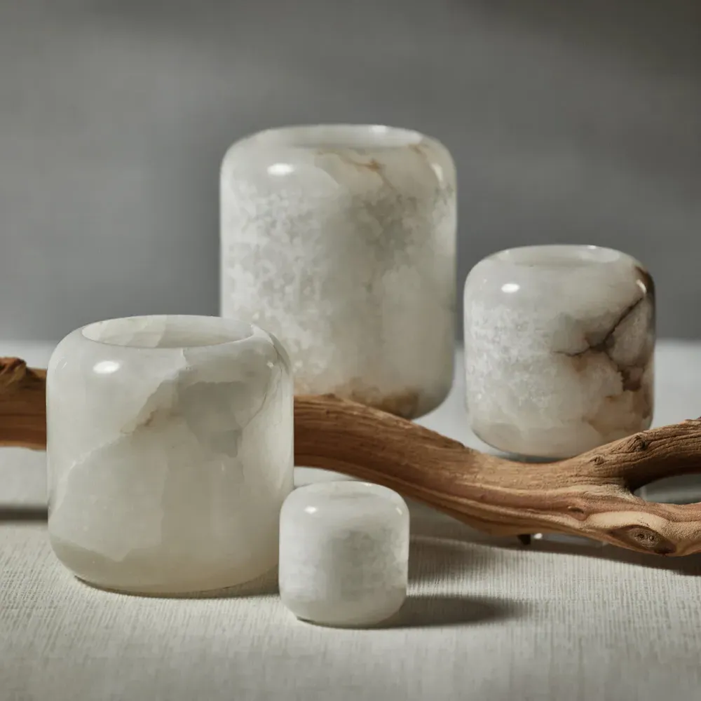 Fia Extra Large Candleholder - White, Alabaster