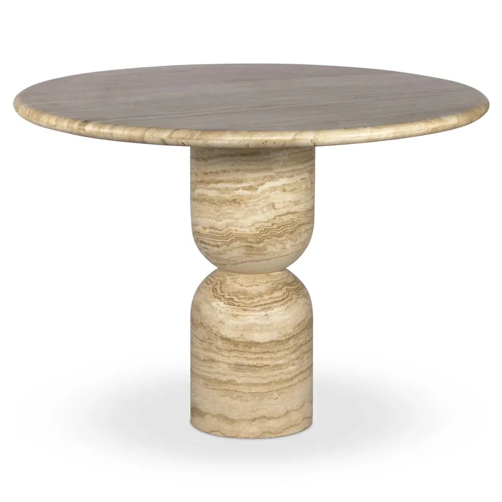 Figueroa Round Dining Table - Light Beige, Travertine