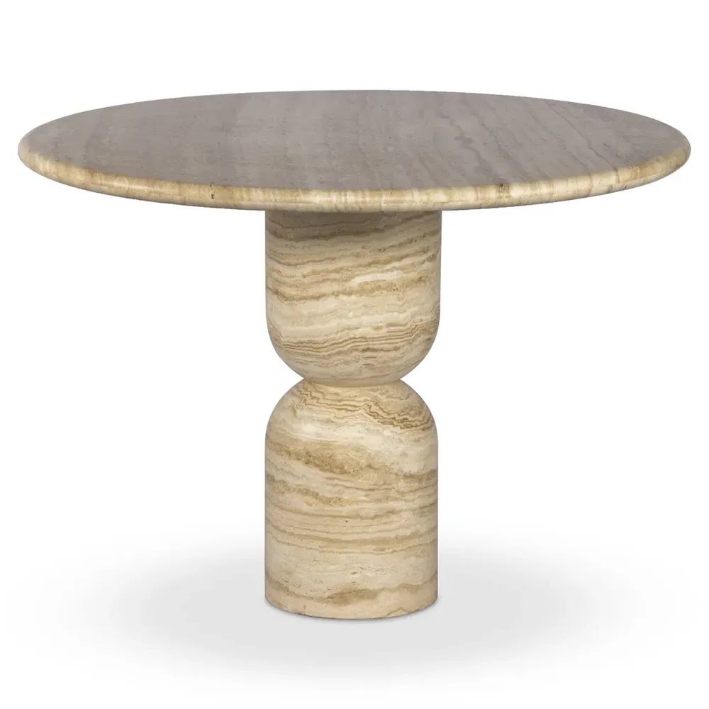 Figueroa Round Dining Table - Light Beige, Travertine