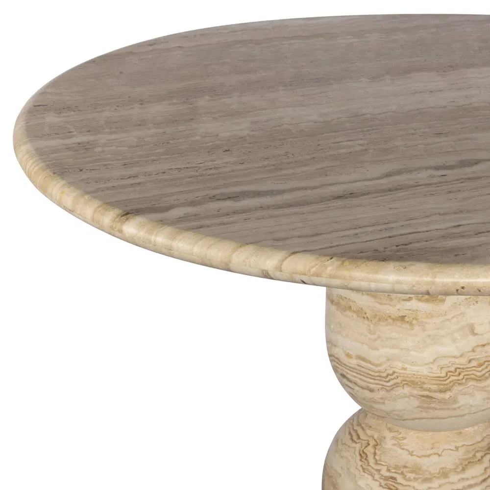 Figueroa Round Dining Table - Light Beige, Travertine
