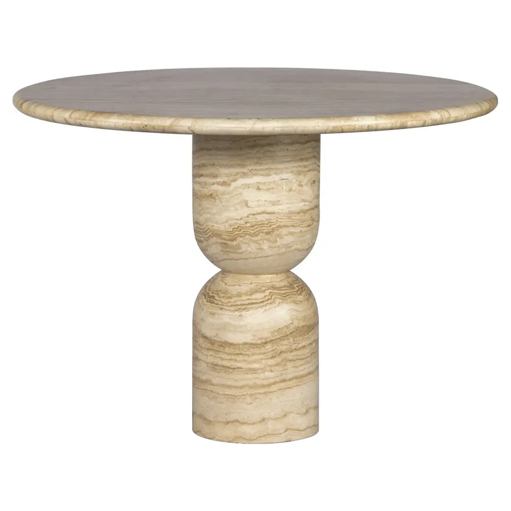 Figueroa Round Dining Table - Light Beige, Travertine