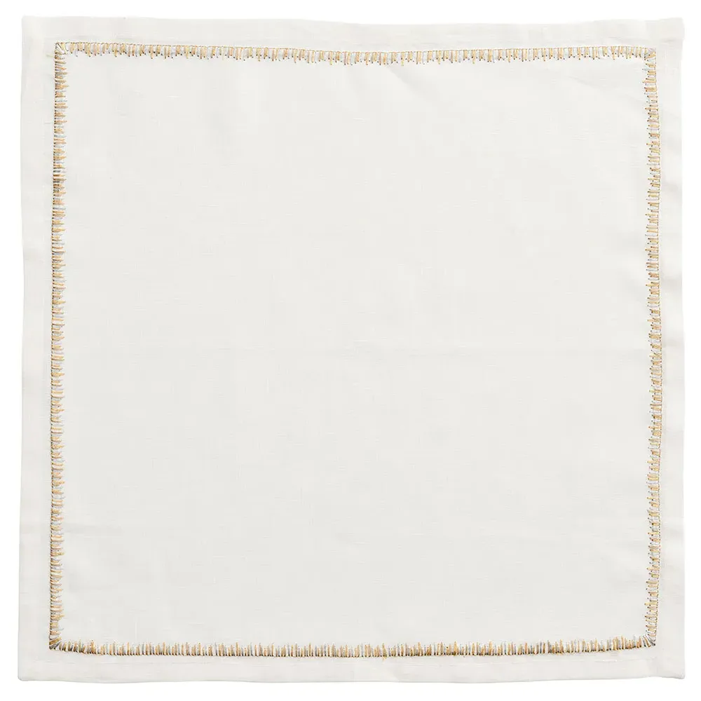 Filament Coastal Embroidered Linen Napkin Set of 4 - Gold