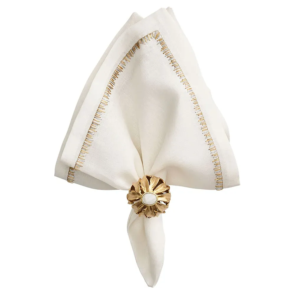 Filament Coastal Embroidered Linen Napkin Set of 4 - Gold