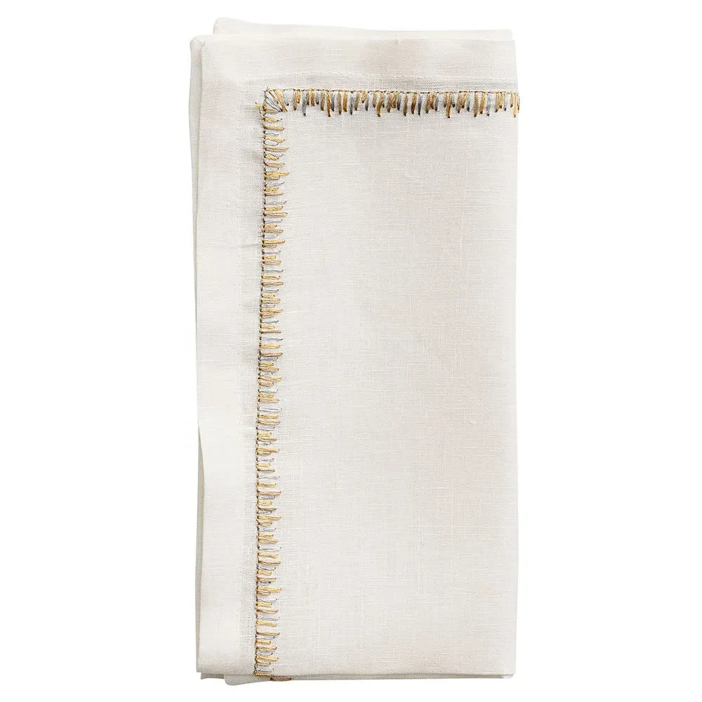 Filament Coastal Embroidered Linen Napkin Set of 4 - Gold image