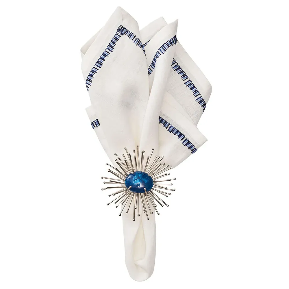 Filament Coastal Embroidered Linen Napkin Set of 4 - Navy