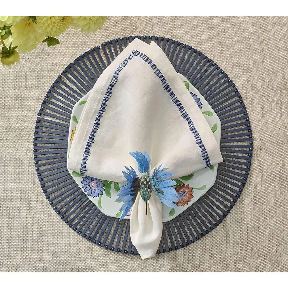 Filament Coastal Embroidered Linen Napkin Set of 4 - Navy
