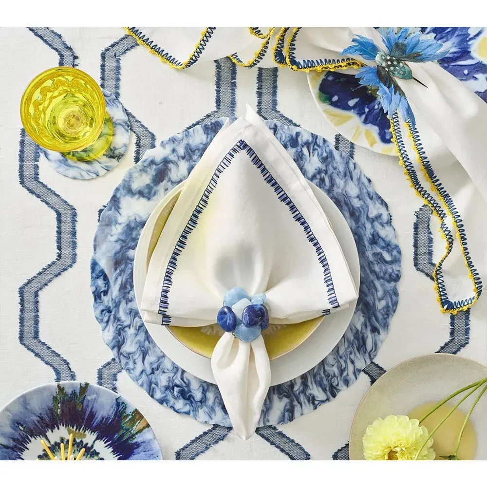 Filament Coastal Embroidered Linen Napkin Set of 4 - Navy